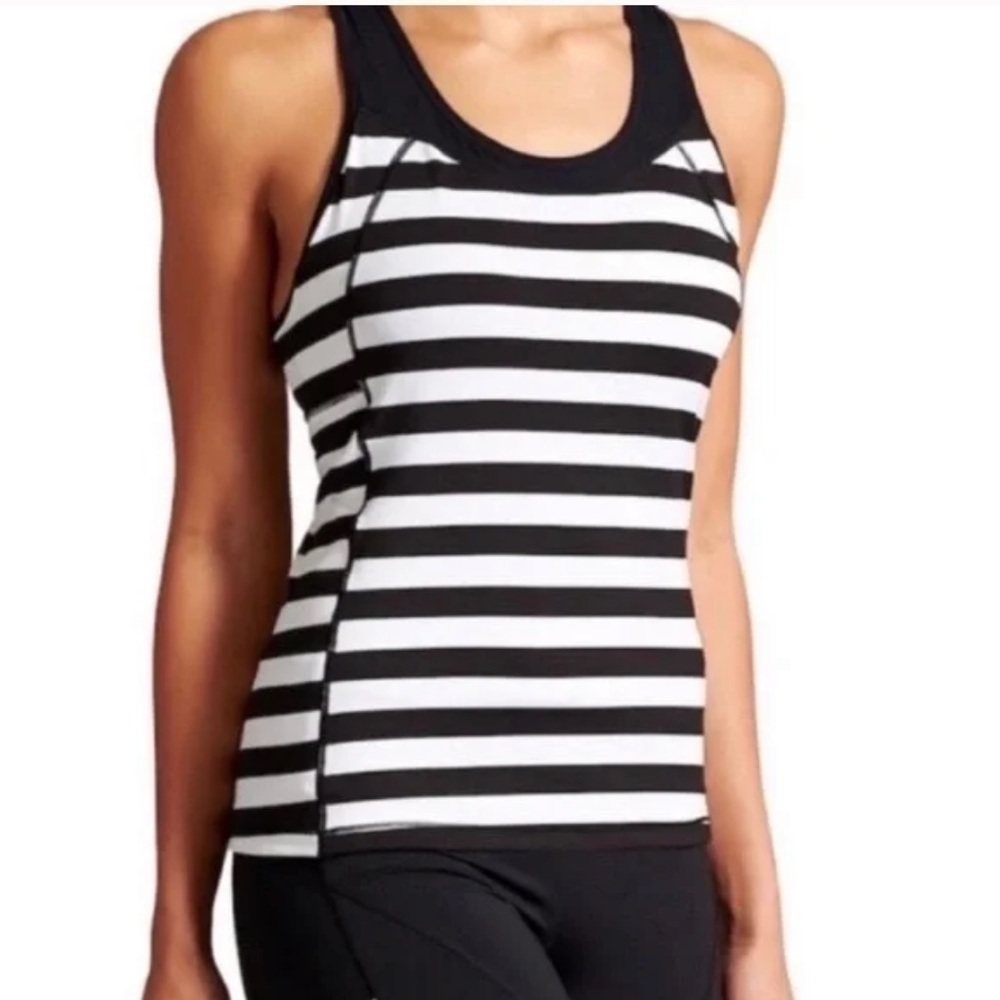 Athleta Chase Black and White Stripe Racer Back Tank Top